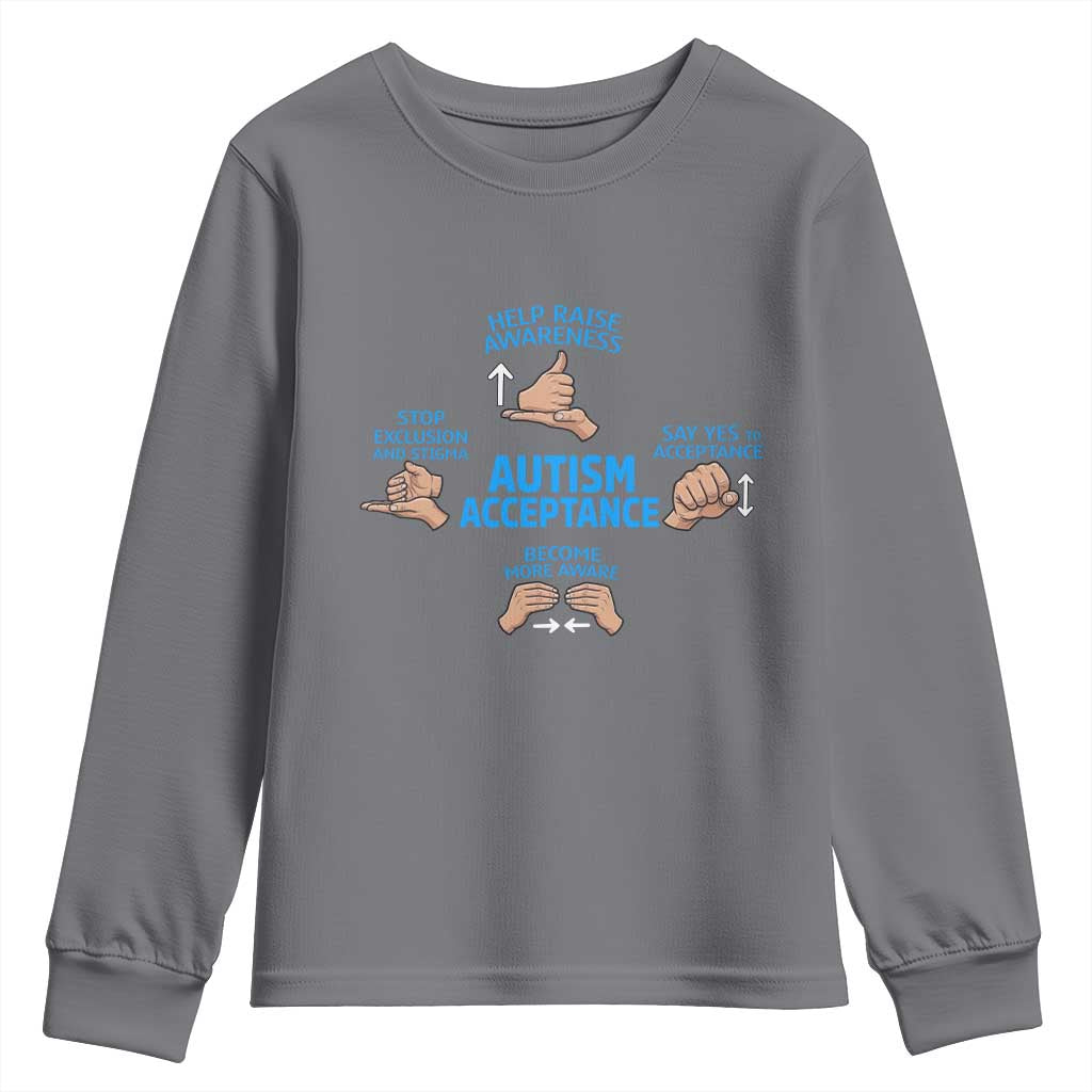 Autism Acceptance Youth Sweatshirt Hand Neurodiversity SPED Teacher TS14 Charcoal Print Your Wear