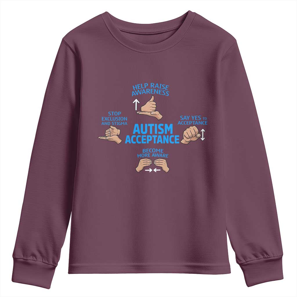 Autism Acceptance Youth Sweatshirt Hand Neurodiversity SPED Teacher TS14 Maroon Print Your Wear