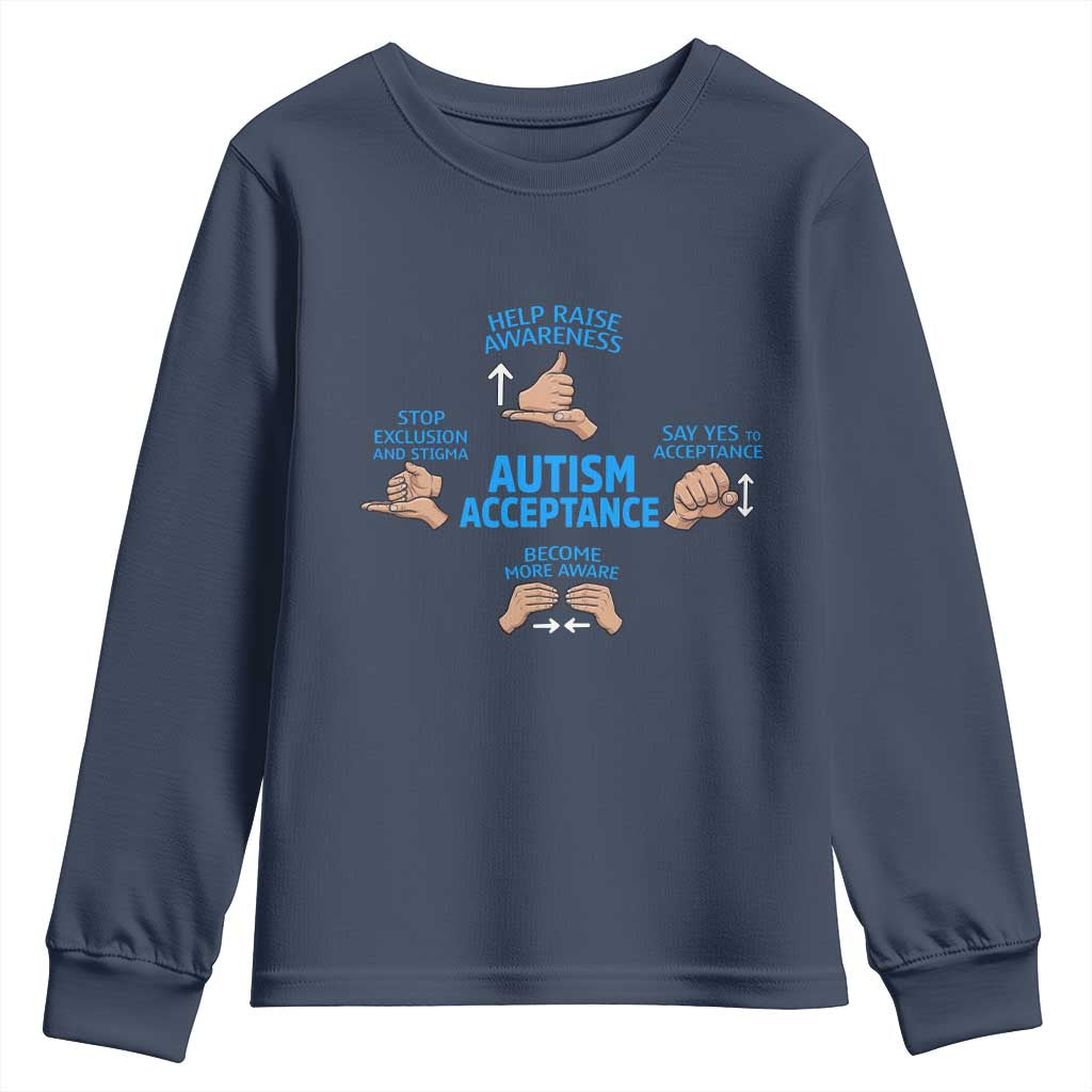 Autism Acceptance Youth Sweatshirt Hand Neurodiversity SPED Teacher TS14 Navy Print Your Wear