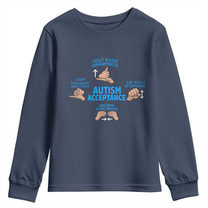 Autism Acceptance Youth Sweatshirt Hand Neurodiversity SPED Teacher TS14 Navy Print Your Wear