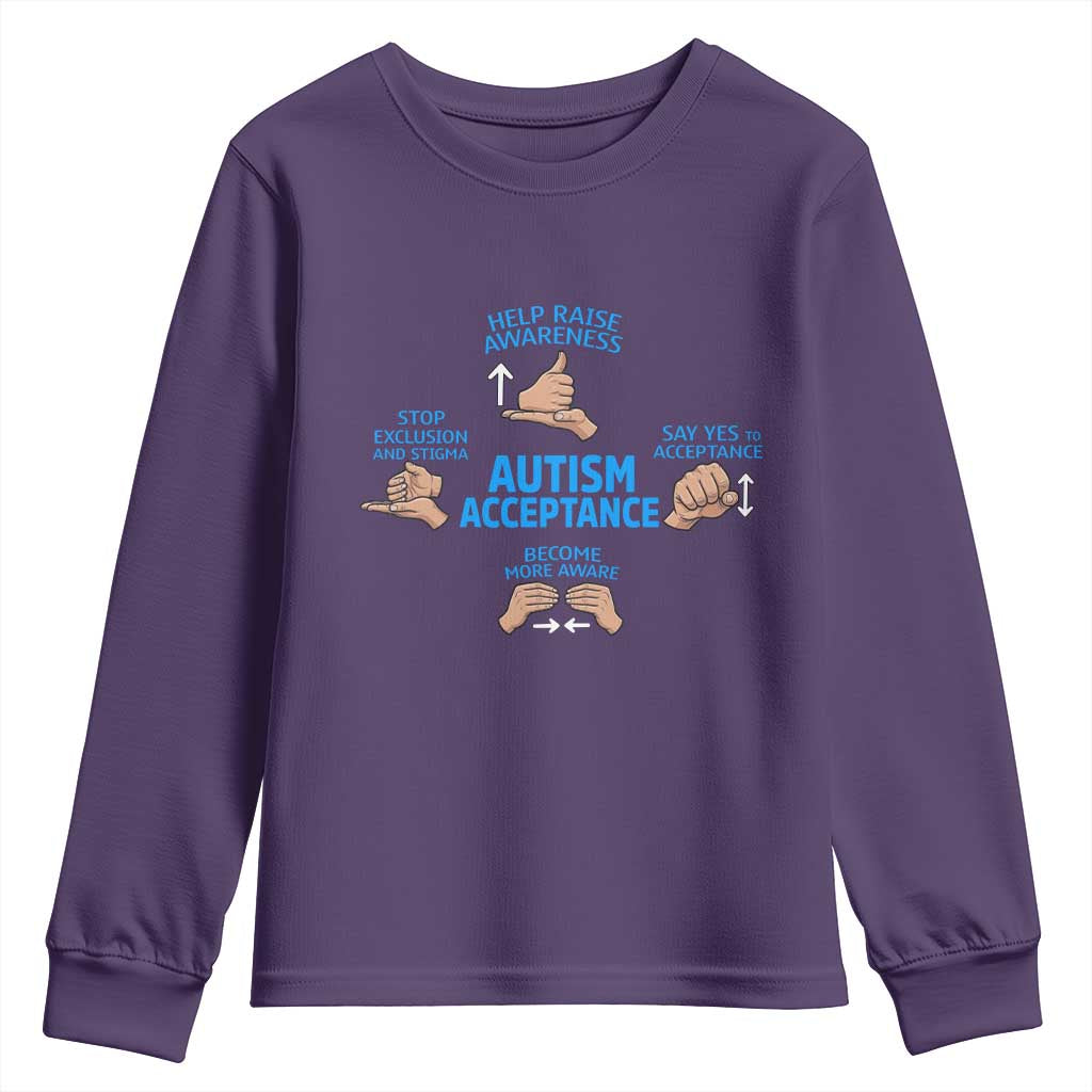 Autism Acceptance Youth Sweatshirt Hand Neurodiversity SPED Teacher TS14 Purple Print Your Wear
