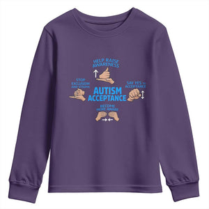 Autism Acceptance Youth Sweatshirt Hand Neurodiversity SPED Teacher TS14 Purple Print Your Wear