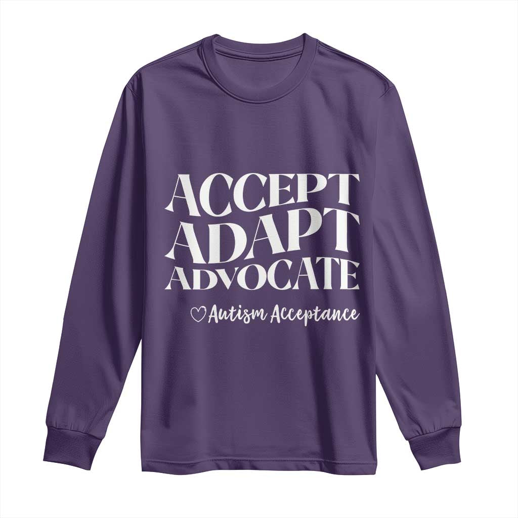 Autism Acceptance Long Sleeve Shirt Accept Adapt Advocate TS14 Purple Print Your Wear