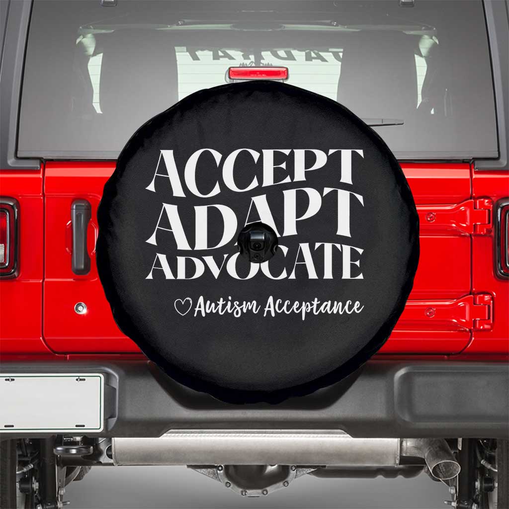 Autism Acceptance Spare Tire Cover Accept Adapt Advocate TS14 Black Print Your Wear