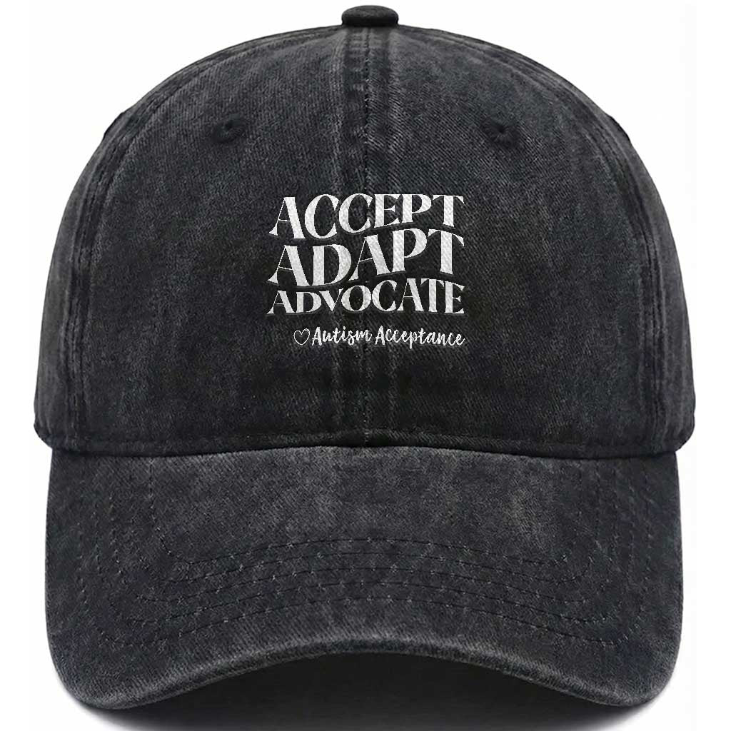 Autism Acceptance Washed Cotton Baseball Cap Accept Adapt Advocate TS14 Print Your Wear