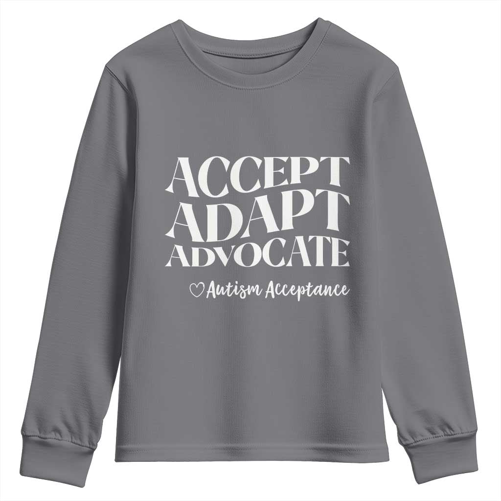 Autism Acceptance Youth Sweatshirt Accept Adapt Advocate TS14 Charcoal Print Your Wear