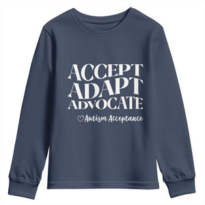 Autism Acceptance Youth Sweatshirt Accept Adapt Advocate TS14 Navy Print Your Wear