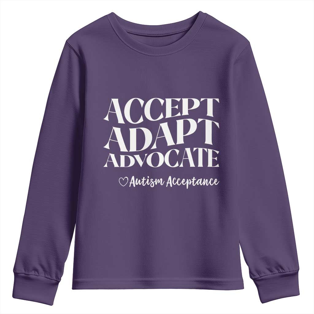 Autism Acceptance Youth Sweatshirt Accept Adapt Advocate TS14 Purple Print Your Wear