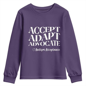 Autism Acceptance Youth Sweatshirt Accept Adapt Advocate TS14 Purple Print Your Wear