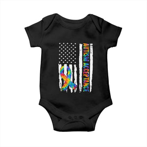 Autism Acceptance Baby Onesie US Flag Ribbon Support Neurodiversity TS14 Black Print Your Wear