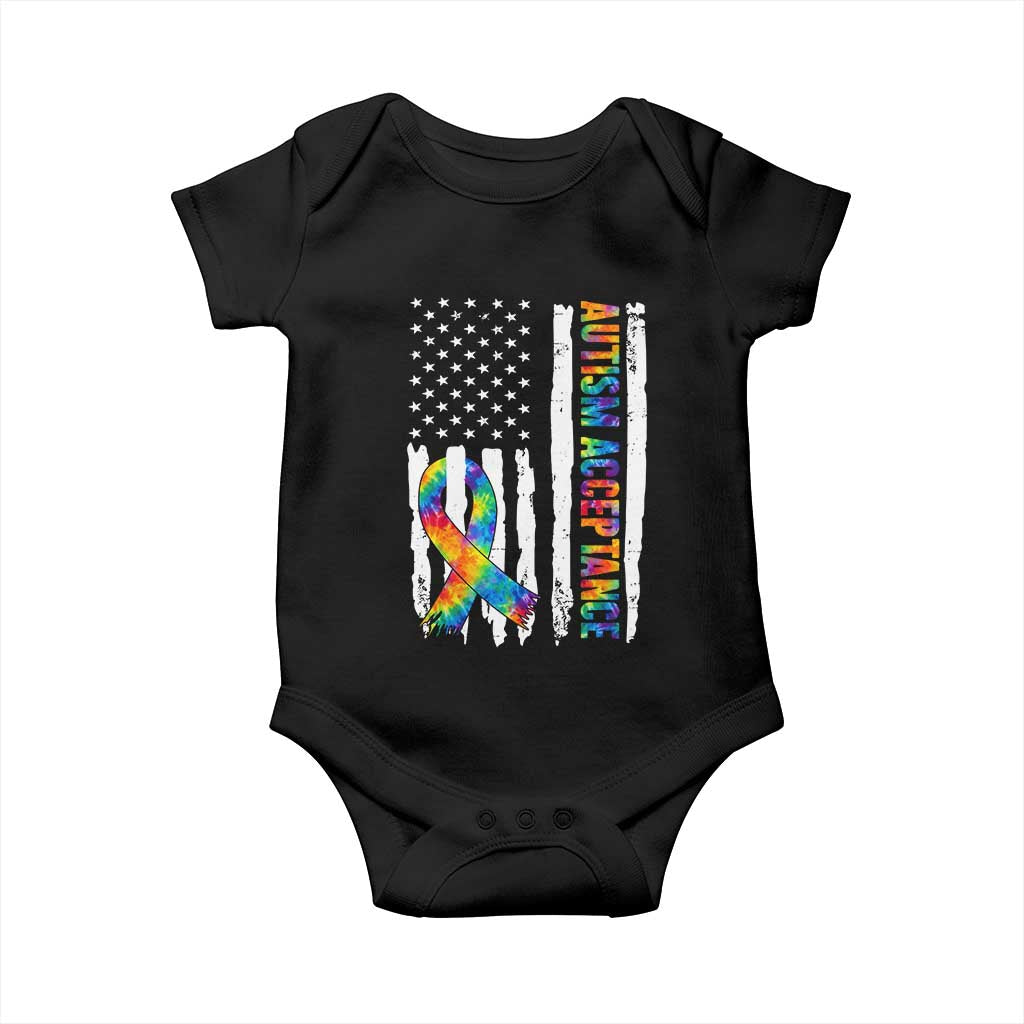Autism Acceptance Baby Onesie US Flag Ribbon Support Neurodiversity TS14 Black Print Your Wear