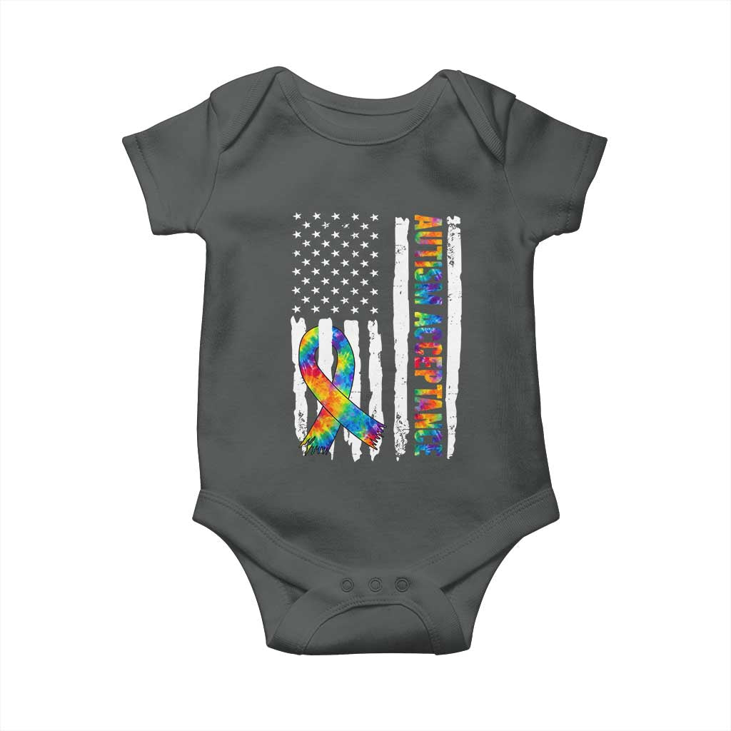 Autism Acceptance Baby Onesie US Flag Ribbon Support Neurodiversity TS14 Dark Heather Print Your Wear