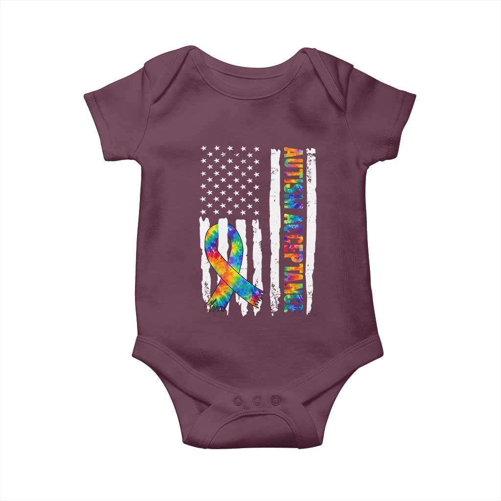 Autism Acceptance Baby Onesie US Flag Ribbon Support Neurodiversity TS14 Maroon Print Your Wear