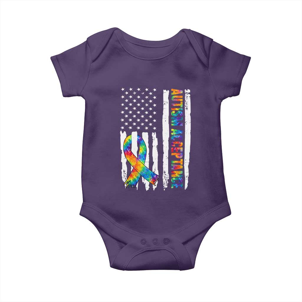 Autism Acceptance Baby Onesie US Flag Ribbon Support Neurodiversity TS14 Purple Print Your Wear
