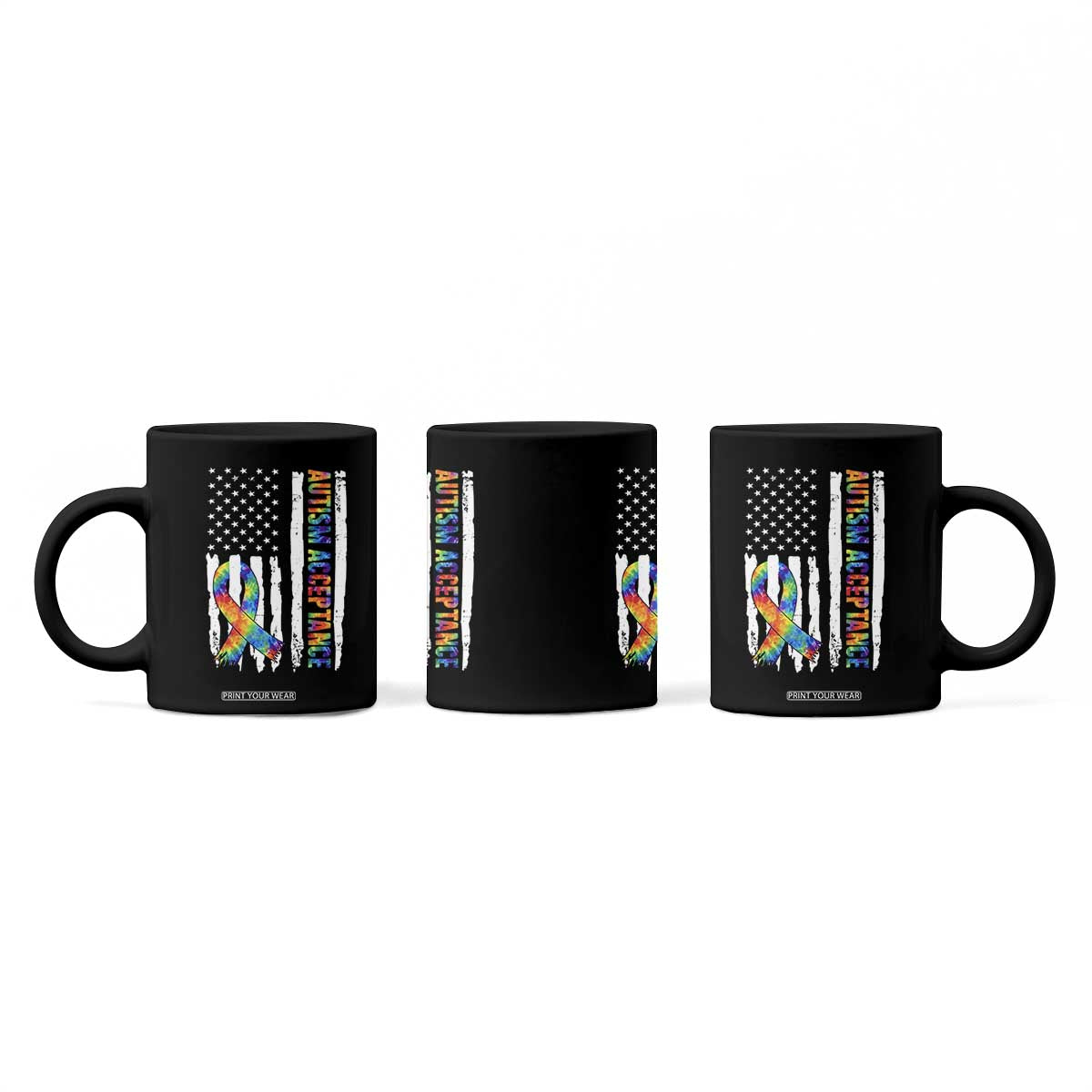 Autism Acceptance Coffee Mug US Flag Ribbon Support Neurodiversity TS14 Print Your Wear