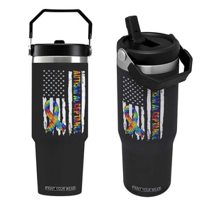 Autism Acceptance Flip Straw Tumbler US Flag Ribbon Support Neurodiversity TS14 One Size: 30 oz Black Print Your Wear