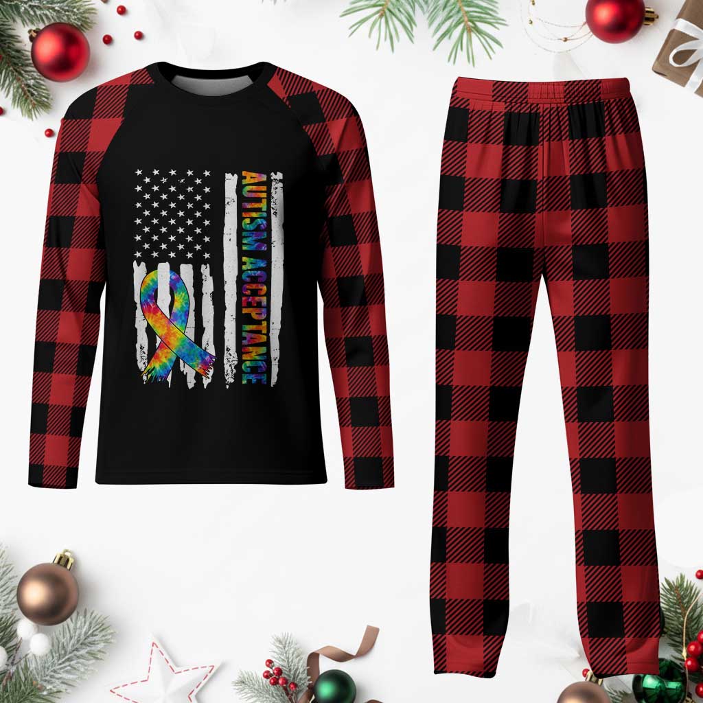 Autism Acceptance Plaid Pajama Set US Flag Ribbon Support Neurodiversity TS14 Buffalo Plaid Print Your Wear