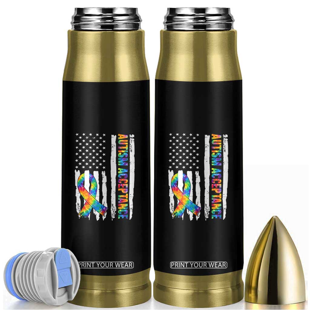 Autism Acceptance Bullet Tumbler US Flag Ribbon Support Neurodiversity TS14 Black Print Your Wear