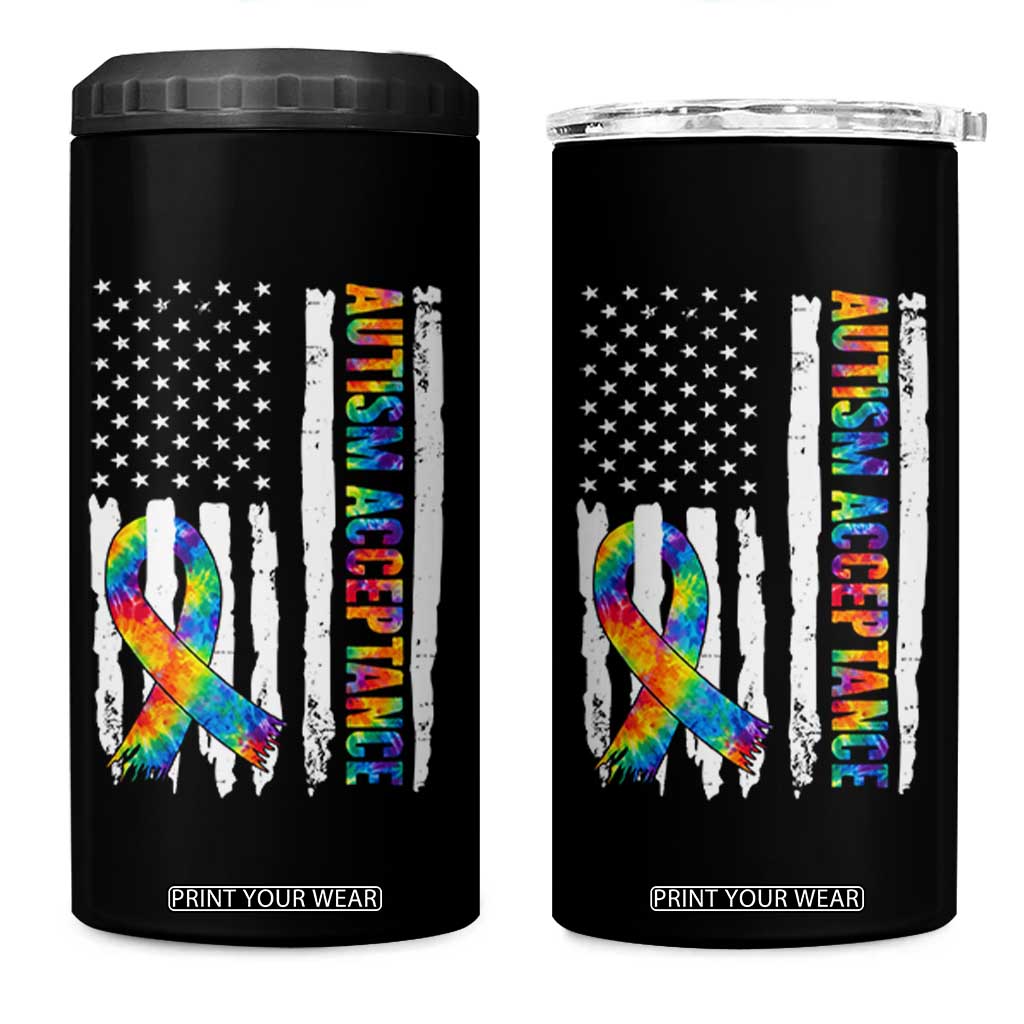 Autism Acceptance 4 in 1 Can Cooler Tumbler US Flag Ribbon Support Neurodiversity TS14 One Size: 16 oz Black Print Your Wear