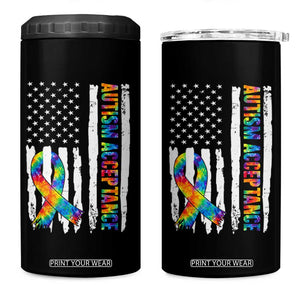 Autism Acceptance 4 in 1 Can Cooler Tumbler US Flag Ribbon Support Neurodiversity TS14 One Size: 16 oz Black Print Your Wear