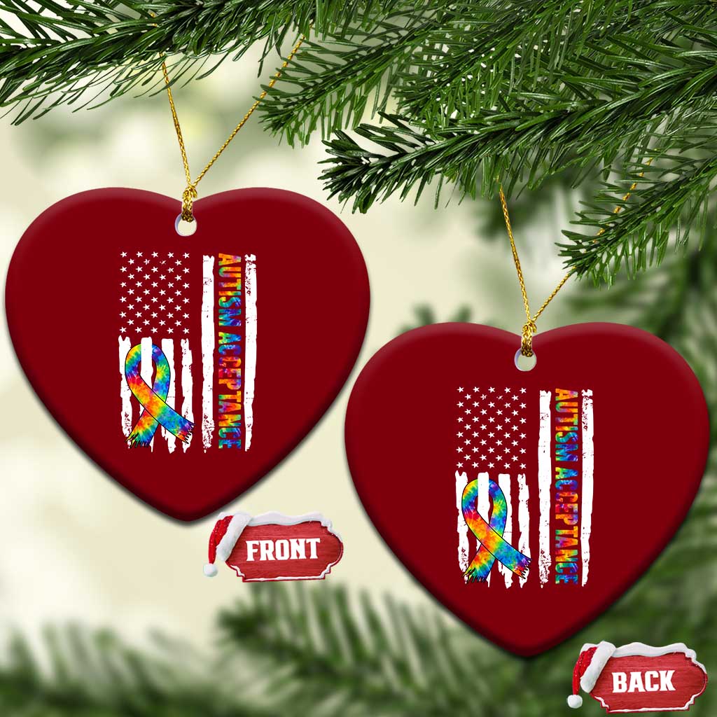 Autism Acceptance Ceramic Ornament US Flag Ribbon Support Neurodiversity TS14 Print Your Wear