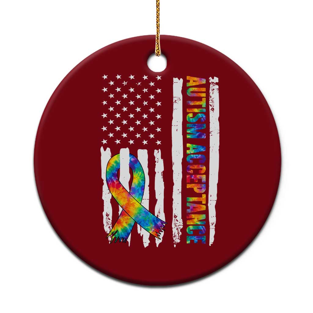 Autism Acceptance Ceramic Ornament US Flag Ribbon Support Neurodiversity TS14 1pc Red Print Your Wear