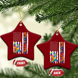 Autism Acceptance Ceramic Ornament US Flag Ribbon Support Neurodiversity TS14 Print Your Wear