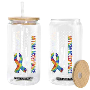 Autism Acceptance Glass Can US Flag Ribbon Support Neurodiversity TS14 Print Your Wear