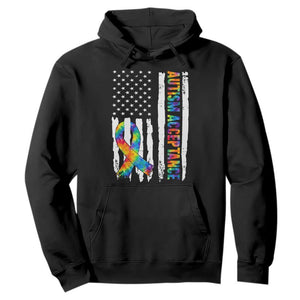 Autism Acceptance Hoodie US Flag Ribbon Support Neurodiversity TS14 Black Print Your Wear
