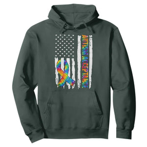 Autism Acceptance Hoodie US Flag Ribbon Support Neurodiversity TS14 Dark Forest Green Print Your Wear