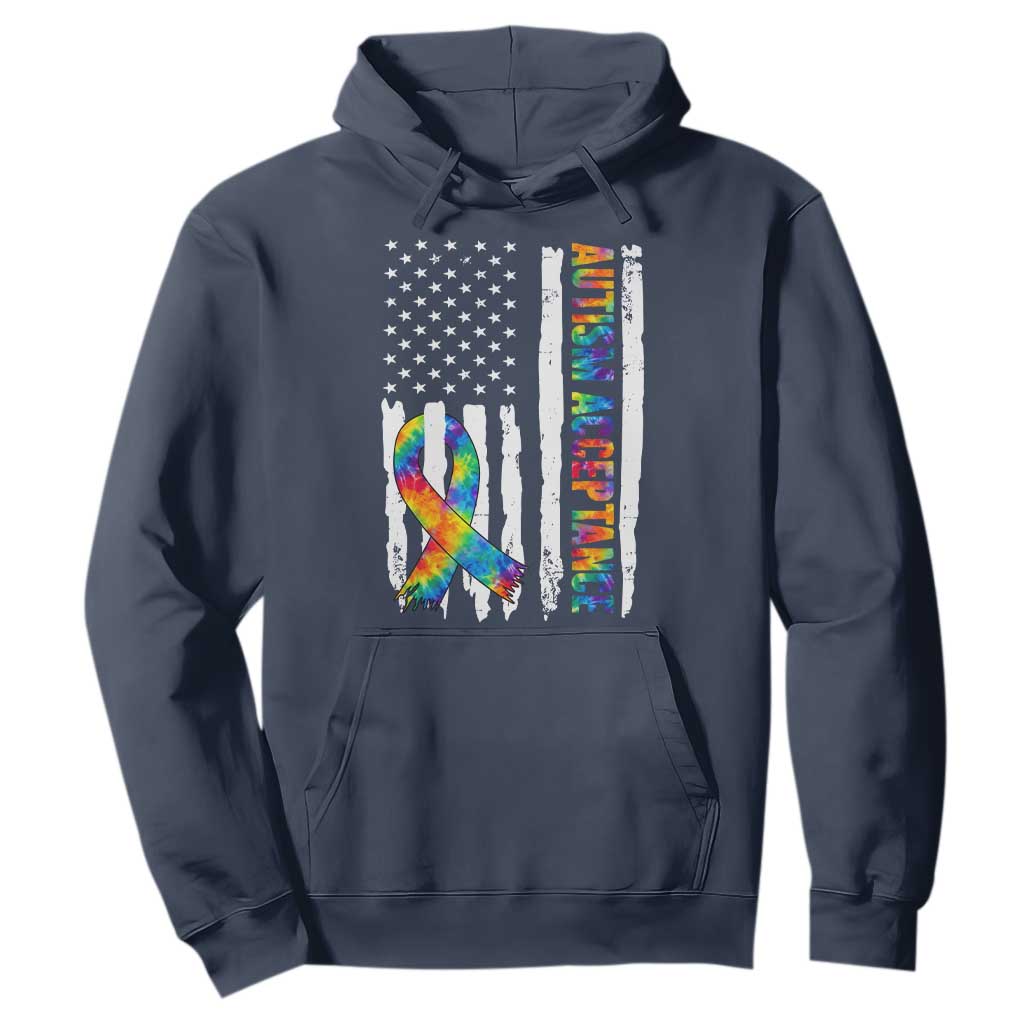 Autism Acceptance Hoodie US Flag Ribbon Support Neurodiversity TS14 Navy Print Your Wear