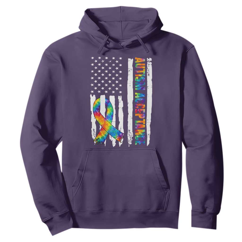 Autism Acceptance Hoodie US Flag Ribbon Support Neurodiversity TS14 Purple Print Your Wear