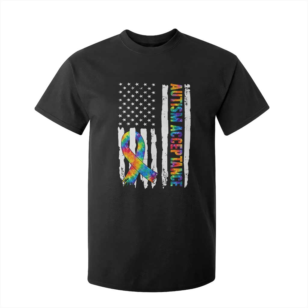 Autism Acceptance T Shirt For Kid US Flag Ribbon Support Neurodiversity TS14 Black Print Your Wear
