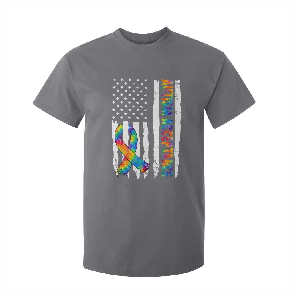 Autism Acceptance T Shirt For Kid US Flag Ribbon Support Neurodiversity TS14 Charcoal Print Your Wear