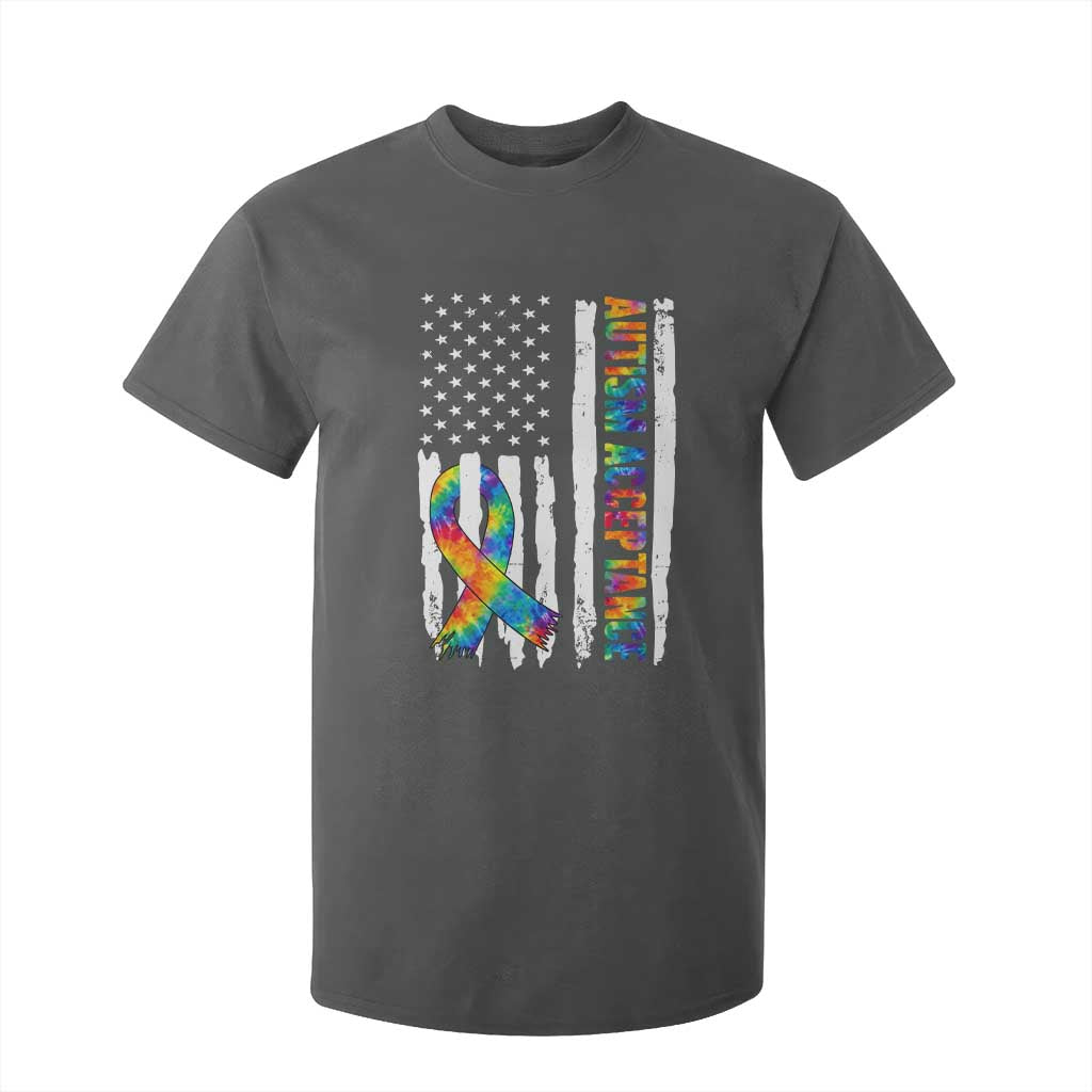Autism Acceptance T Shirt For Kid US Flag Ribbon Support Neurodiversity TS14 Dark Heather Print Your Wear