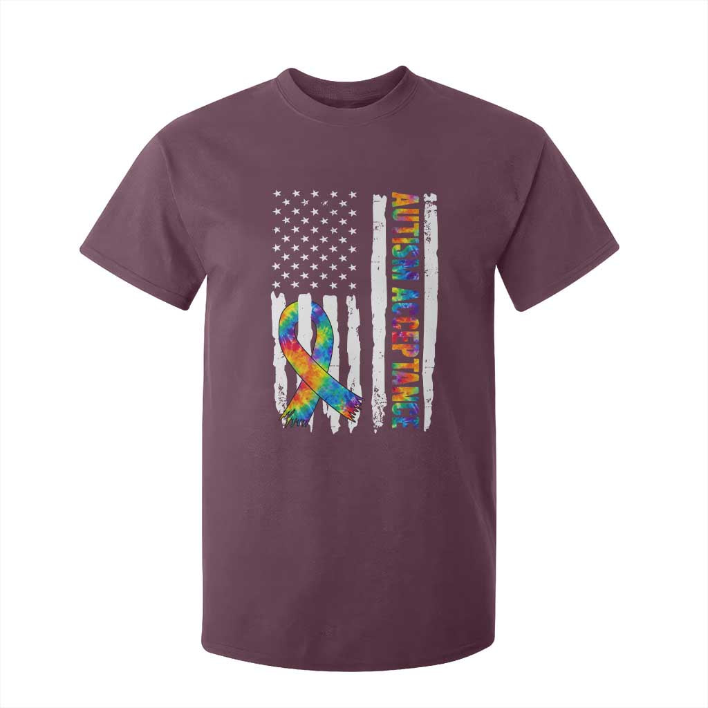 Autism Acceptance T Shirt For Kid US Flag Ribbon Support Neurodiversity TS14 Maroon Print Your Wear