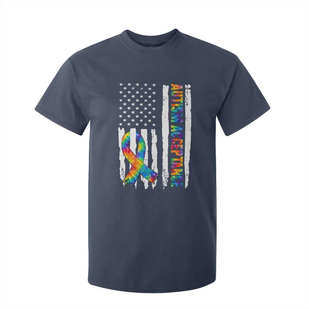 Autism Acceptance T Shirt For Kid US Flag Ribbon Support Neurodiversity TS14 Navy Print Your Wear