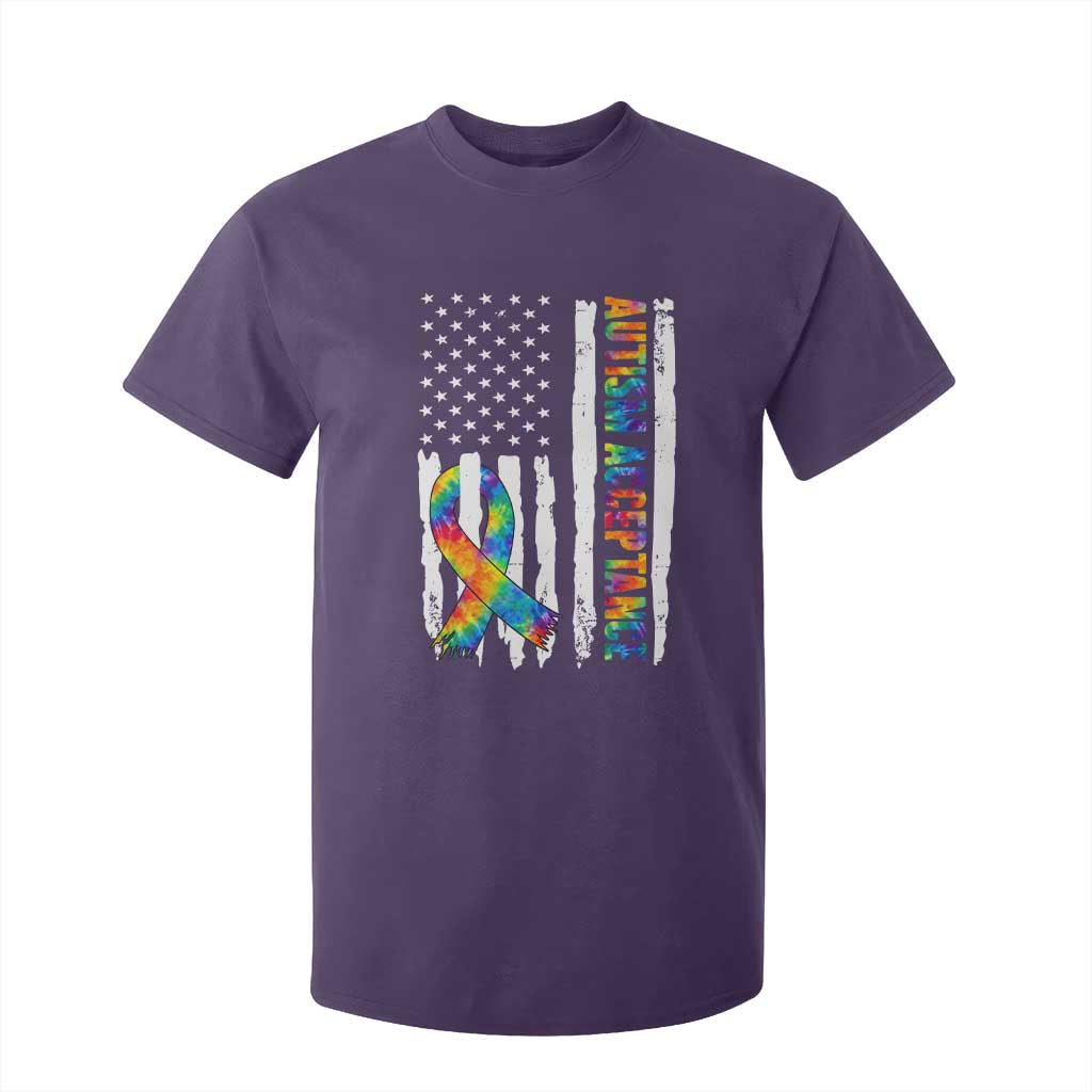 Autism Acceptance T Shirt For Kid US Flag Ribbon Support Neurodiversity TS14 Purple Print Your Wear