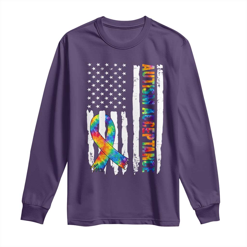 Autism Acceptance Long Sleeve Shirt US Flag Ribbon Support Neurodiversity TS14 Purple Print Your Wear