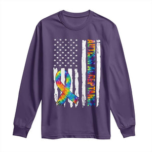 Autism Acceptance Long Sleeve Shirt US Flag Ribbon Support Neurodiversity TS14 Purple Print Your Wear