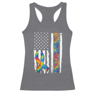 Autism Acceptance Racerback Tank Top US Flag Ribbon Support Neurodiversity TS14 Charcoal Print Your Wear
