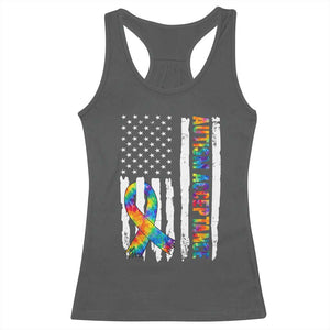 Autism Acceptance Racerback Tank Top US Flag Ribbon Support Neurodiversity TS14 Dark Heather Print Your Wear