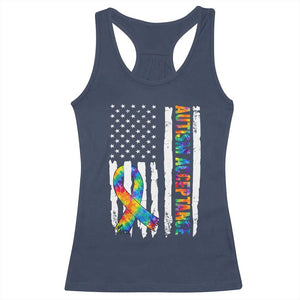 Autism Acceptance Racerback Tank Top US Flag Ribbon Support Neurodiversity TS14 Navy Print Your Wear
