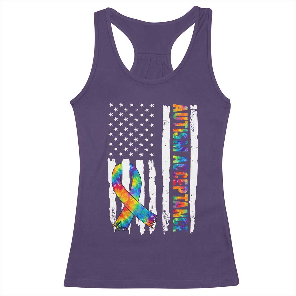 Autism Acceptance Racerback Tank Top US Flag Ribbon Support Neurodiversity TS14 Purple Print Your Wear