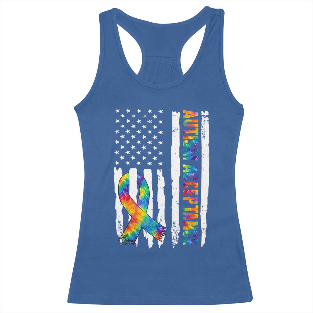 Autism Acceptance Racerback Tank Top US Flag Ribbon Support Neurodiversity TS14 Royal Blue Print Your Wear