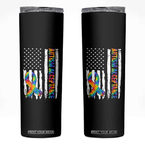 Autism Acceptance Skinny Tumbler US Flag Ribbon Support Neurodiversity TS14 Black Print Your Wear