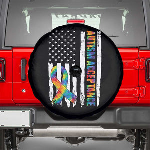 Autism Acceptance Spare Tire Cover US Flag Ribbon Support Neurodiversity TS14 Black Print Your Wear