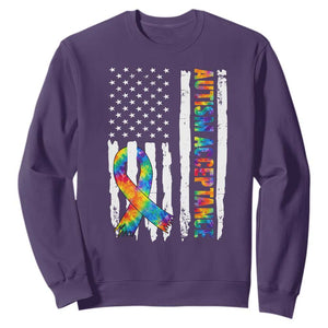 Autism Acceptance Sweatshirt US Flag Ribbon Support Neurodiversity TS14 Purple Print Your Wear
