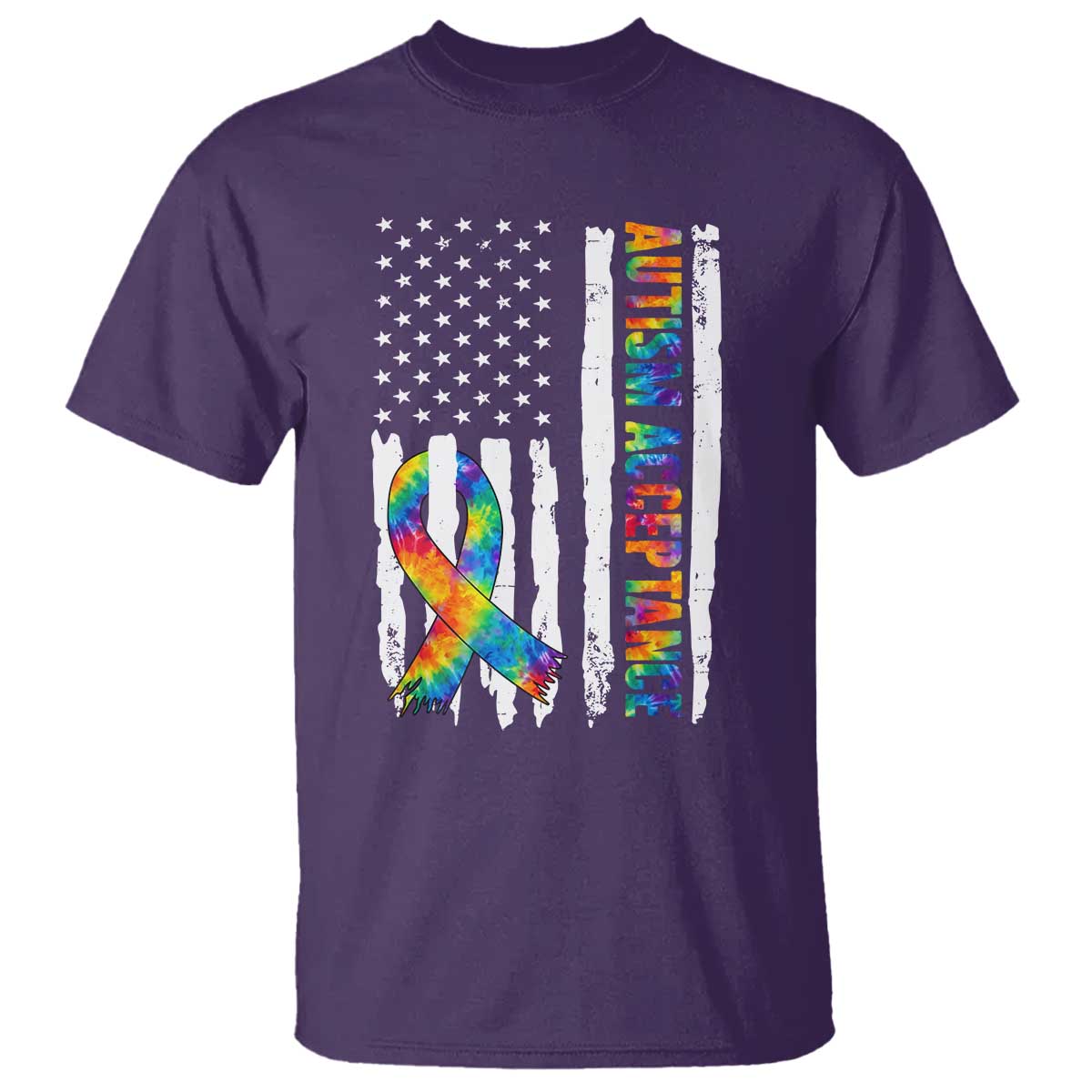 Autism Acceptance T Shirt US Flag Ribbon Support Neurodiversity TS14 Purple Print Your Wear