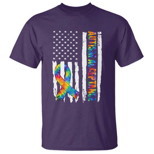 Autism Acceptance T Shirt US Flag Ribbon Support Neurodiversity TS14 Purple Print Your Wear